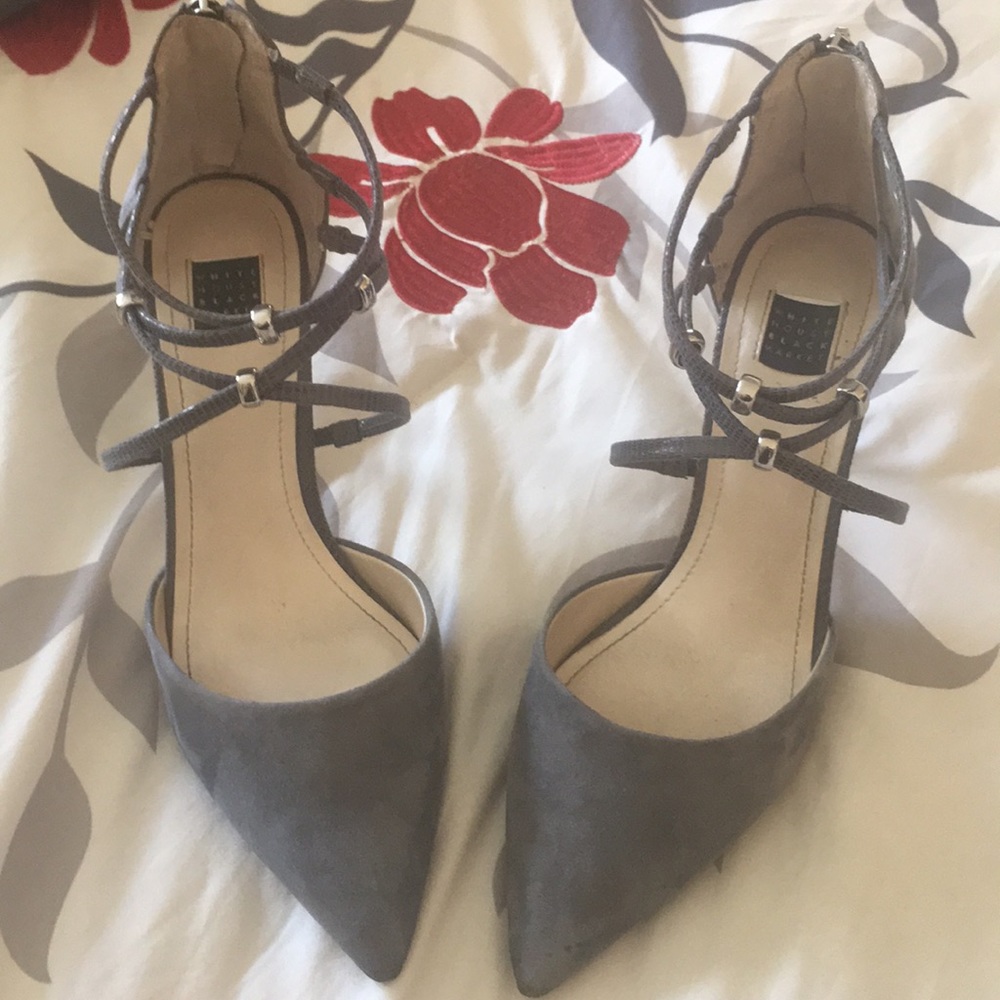 WHBM Gray Suede Heels